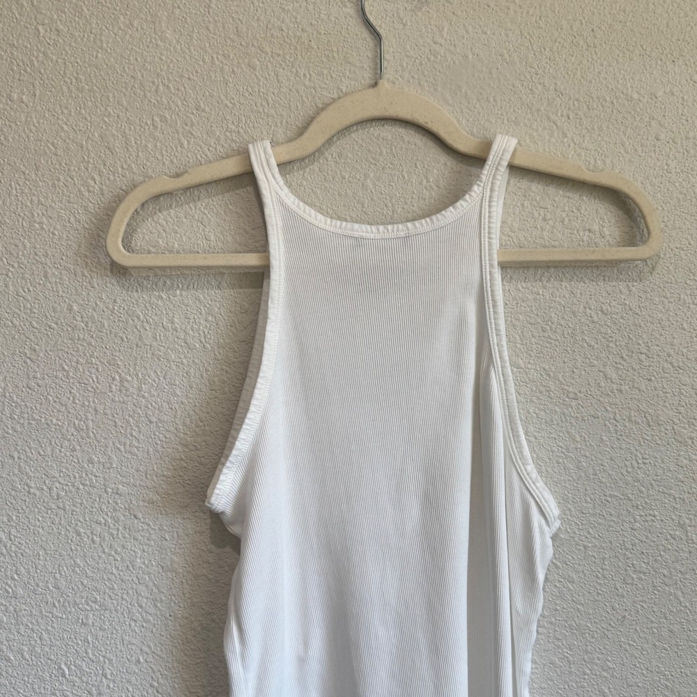 Massimo Dutti White Ribbed Racerback Tank Top XL Made in Portugal Cotton Minimal - Picture 9 of 10